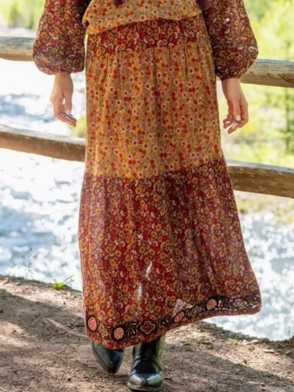 Natural Life Floral Embroidered Boho Maxi Skirt Perfect For Fall! - Picture 6 of 7